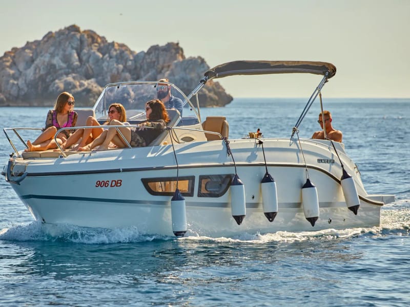 Blue Cave group boat tour from Dubrovnik — shared speedboat at the Koločep Blue Cave in the Elaphiti Islands